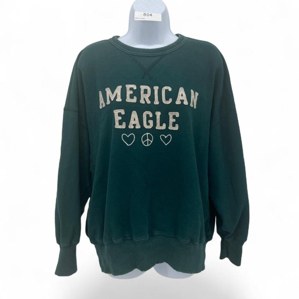 American Eagle Forest Green Peace Heart Crewneck Sweatshirt Sz S